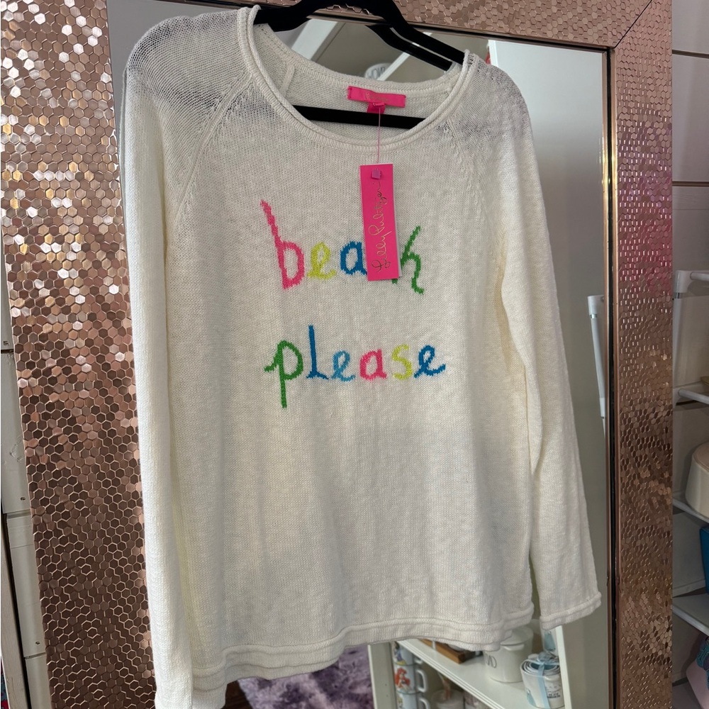 Lilly Pulitzer White Sweater with Colorful Text